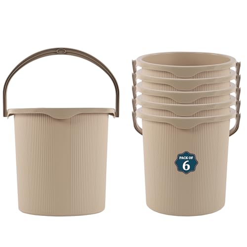 Image of Kuber Industries 6 Pcs Plastic 25 Ltr Bucket for Bathroom | Sturdy and Easy Grip Handle | Big Bucket for Bathing | Magnite 25 | Cream