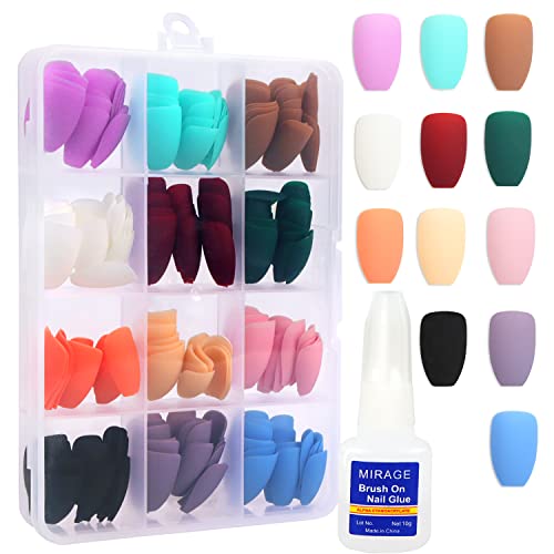 12 Farben 288 Stk.Matte Künstliche Nägel Kurz Kunstnägel zum Aufkleben | Falsche Nägel | Gefälschte Nägel | Acryl Nagelspitze | Künstliche Fingernäge l Ballerina | mit Nagelkleber Cover
