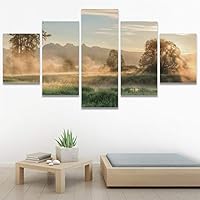 SIGNWIN 5 Panel Canvas Wall Art Modern Art Expressive Farmhouse/Country Landscape Mountain Top Multicolor Photography for Home Decorations Ready to Hang - 60