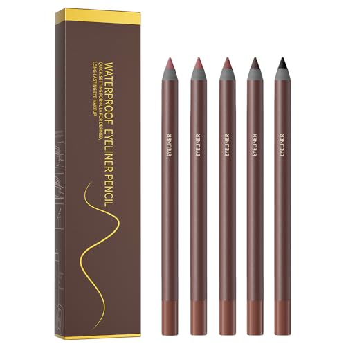 Pinkiou 5 Colors Eyeliner Pencil Set, Waterproof Smudge-Proof Eye Liner Pencil, Long-Lasting Makeup Pencils for Eyebrows and Eyeliner (Plum, Stone, Chocolate, Brown, Black)​