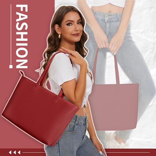 Image of KALIDI Tote Bag Zipper Shoulder Bag Faux Leather Purses Satchel for Women Casual Handbag Work Dating College