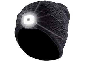Lunartec Mütze mit Licht: Schwarze Strickmütze mit weißen (vorne) & roten (hinten) LEDs (Mütze mit Licht vorne und hinten, mit integrierter Stirnlampe, Taschenlampen)