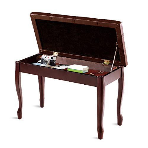 COSTWAY Banquette Piano 2 Places en Bois, avec Pieds Curvés, Coussin Rayé Rembourré en Cuir PU et Compartiment de Rangement, 75x35x49CM, Charge Max 150KG, pour Usage Professionnel/Privé (Marron) - Les Beatles, Paul McCartney, John Lennon, RIngo Starr, George Harrison COSTWAY Banquette Piano 2 Places en Bois, avec Pieds Curvés, Coussin Rayé Rembourré en Cuir PU et Compartiment de Rangement, 75x35x49CM, Charge Max 150KG, pour Usage Professionnel/Privé (Marron)