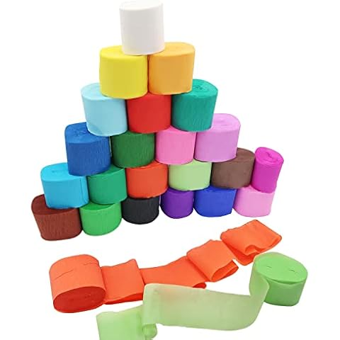 Krepppapier, 24 Rollen Bunt Kreppbänder, 10 Meter x 4.5 cm Bänder Crepe Paper, DIY Papier Streamer, Bastelkrepp für Hochzeit Taufe Geburtstagsfeier und Abschlussfeier Weihnachten Feier Dekoration Cover