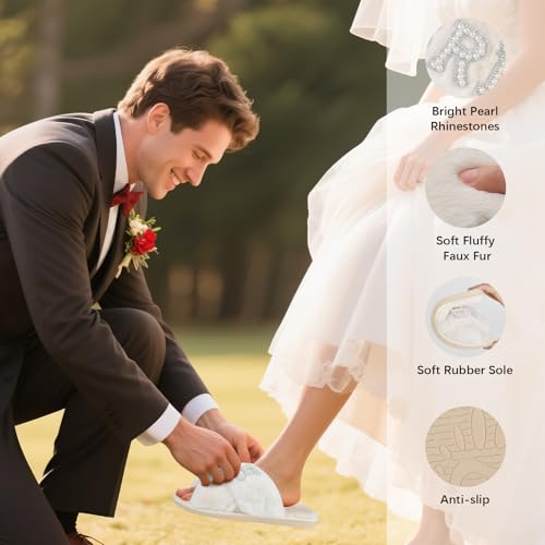 Bride Slippers Wedding Shoes White Slippers for Bridal Shower Gifts Wedding and Bachelorette Party4