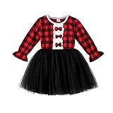 Toddler Baby Girls Clothes Kids Christmas Dress Ruffle Red Plaid Black Mesh Bowknot Skirt Outfits...
