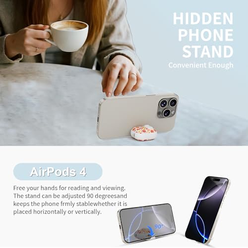 Image of for AirPods 4 Case with Safty Lock & Phone Stand,Cute Floral Pattern Style