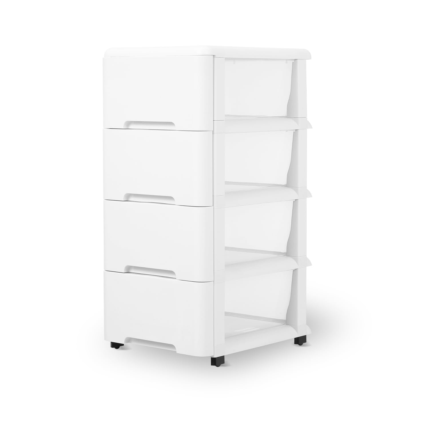 4 Tier Plastic Drawers, White Storage Cart with White Frame, Storage Organization unit for Living Room, Bedroom, Dormitory