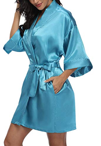 Image of Giova Women Bridal Robe For Bride And Bridesmaid Getting Ready Wedding Party Bathrobe Blue Mother L