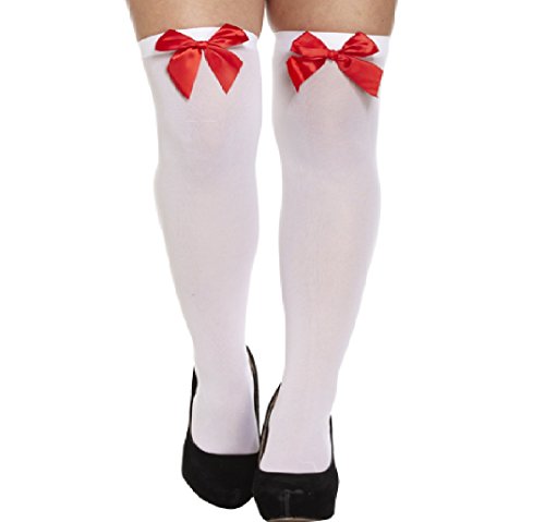 Image of Halloween White Hold Up Stockings With Red Bow Fancy Dress Accessory