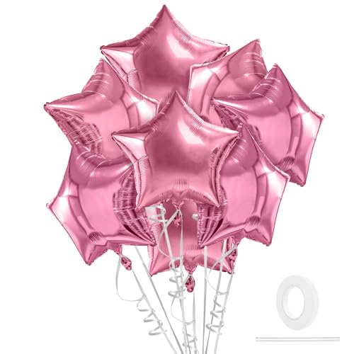 Image of Star Balloons, 18 Inch Foil Balloons, 10 PCS Star Balloons Foil, Pink Star Foil Balloons Set Mylar Balloons Pink Balloons Star for Birthday Party Anniversary Wedding New Year Valentine Decorations
