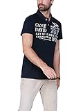 2-Knopfleiste mit Tape Camp David Herren Piquee-Polo mit Prints und Stickereien, Blue Navy, XXL