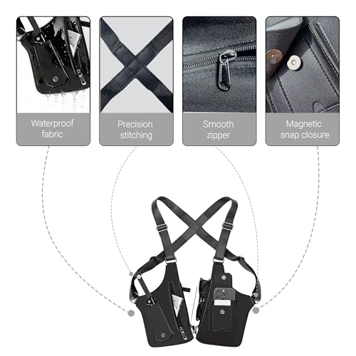 Double Shoulder Armpit Bag, Premium Leather Adjustable Underarm Shoulder Bag with Adjustable Strap Anti Theft Pickpocke (Black)