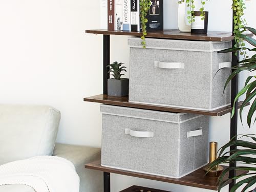 Image of StorageWorks Fabric Storage Bins with Lid, Decorative Storage Boxes for Shelves, Stackable Closet Organizer Basket with Handles, Jumbo, Gray, 2-Pack
