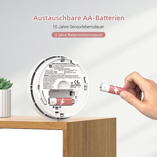 Putogesafe Rauchmelder vernetzt, Funkrauchmelder mit austauschbarer Batterie, Max. 48 vernetzbarer...