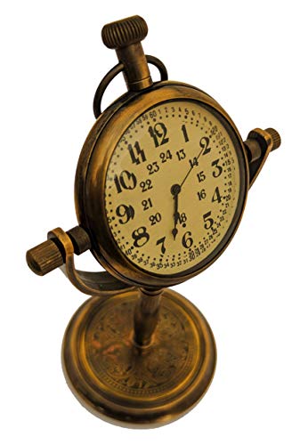 Brass Nautical Marine Desk Clock Brass Desk Clock 5" Rotating Dial Engraved Back Design Beautiful Ethnic Design #TOP4