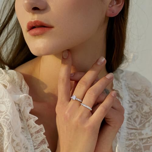 Moissanite Eternity Rings 925 Sterling Silver Moissanite Wedding Band D Color VVS1 Round Cut Channel Set Half Eternity Wedding Band Stackable Ring for Women 6