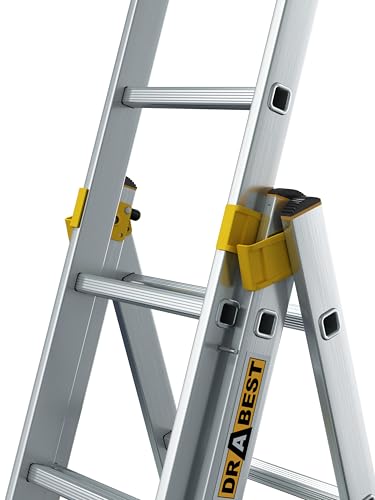Miniatura 7 de Drabest - Escalera Profesional Max De Aluminio - 3x13 Peldaños - Peldaños Antideslizantes - 9,37 M De Longitud - Hasta 150 Kg - De 3 Tramos - Para Obras - Polivalente, Escalera De Tijera - Regulable