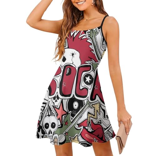 Robe d'été à bretelles spaghetti Skull Rock : jupe courte légère style cami dress