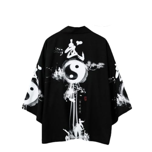 Japanese Kimonos Cardigan for Men Women Chinese Traditional Yinyang Kungfu Yukata Jacket Short Sleeve Shirt Robe