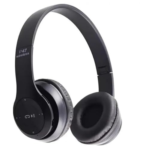 سماعة رأس بلوتوث لاسلكية، سماعة ستيريو فوق الأذن للموسيقى مع دعم بطاقة الذاكرة للألعاب مع ميكروفون مدمج للاب توب والموبايل والكمبيوتر الشخصي، 47 (أسود)