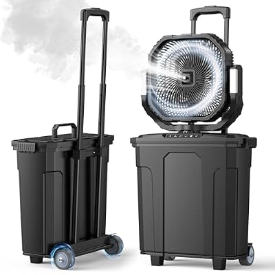 Ausic Outdoor Misting Fan for Outside, 5 Gal 12" Pro Portable Mister Fan with Water Box, 30000mAh Rechargeable Cooling Fan with Adapter, LED Light, Patio/Sports/Camping Essentials - Telescopic Handle