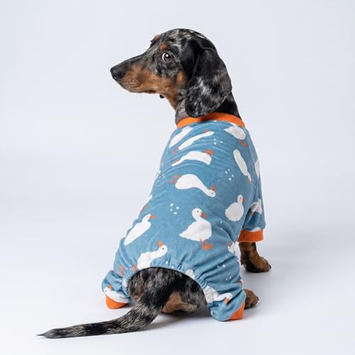 Image of Fitwarm Adorable Duck Dog Pajamas, Warm Winter Dog Clothes for Small Dogs Boy Girl, Cozy Pet Onesie with Feet, Blue, White, Orange, Medium