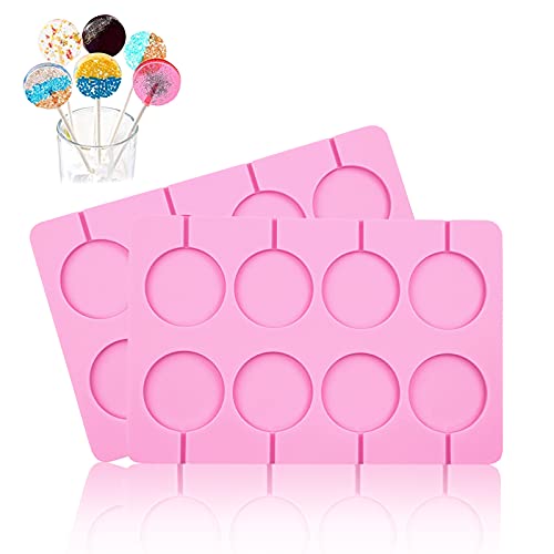 HYCSC Silicone Lollipop Molds, 8-Capacity Large Sucker Molds, Round Chocolate Hard Candy Molds, Ice Molds, Great for Lollipop, Sucker, Hard Candy, Chocolate, Cake pop(2PCS)