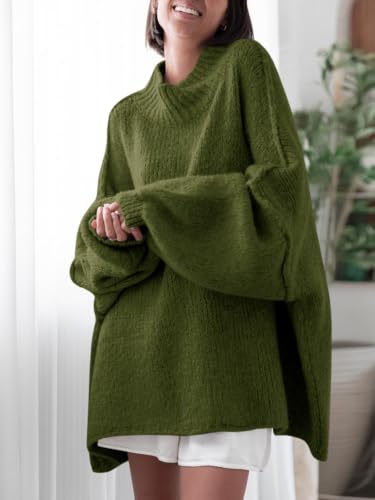 Image of Saodimallsu Womens Oversized Sweaters Mock Neck Batwing Long Sleeve 2026 Fall Trendy Ribbed Knit Casual Tunic Sweater