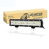 PICAA Barra Led Tres Fila 15 Pulgadas 38CM 300W 8D Barra de luz LED 12V Barra de Luces LED Auxiliar LED Foco Reflector Barra de luz de Trabajo LED para SUV Offroad ATV UTV Tractor 4x4 Coche Auto