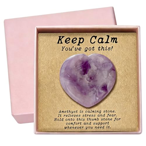 Taxhtext Anxiety Support Gift for Women - Amethyst Crystal Worry Stone, Stress Relief Thumb Stone, Thinking of You Comfort Gift, Inspirational Keepsake for Friends Family & Loved Ones (Amethyst)