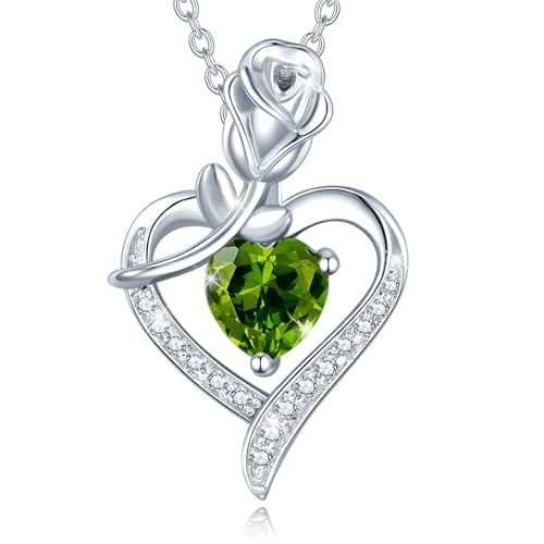 AGVANA August Birthstone Jewelry Peridot Necklace for Women Sterling Silver