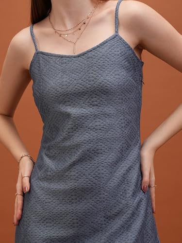 Image of Tokyo Talkies Women's Sleeveless Shoulder Strap Self Design Dresses | Stylish Dresses | Casual Dresses