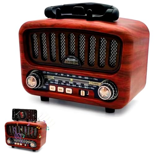 Radio retro AM/FM/SW con Bluetooth 5.0, radio nostálgica pequeña con batería de 1800 mAh, radio de cocina y radio de maleta con altavoz de 5 W, compatible con USB/TF/AUX, radios vintage para el hogar