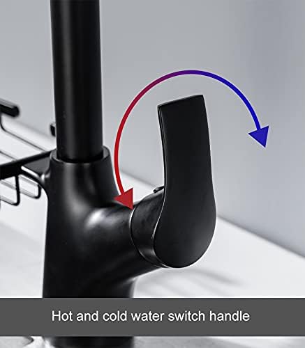 Kitchen Sink Faucet for Bar Farmhouse Commercial, Black/Golden Pull Out Kitchen Faucets with Storage Basket, Hot Cold Water Stream Sprayer Spout Tap Mixer for Kitchen (Color : B-Black)