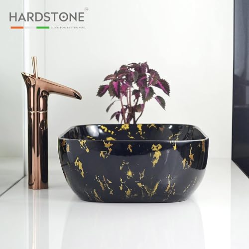 Image of Marble Ceramic Tabletop Wash basin | Countertop Vessel Sink | Wash Basin over counter For Bathroom Hotel Home (18 x 13 x 5.5 Inch)