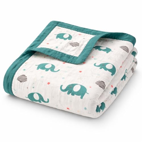 Image of Baby Muslin Blanket for Newborn | 4-Layer Crinkled Cotton Muslin Blanket | Soft, Breathable, Lightweight All-Season Baby Blanket (100 X 100 cms) | 0-2 Years | Elephant Design