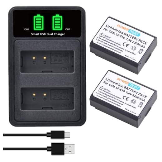 PowerTrust 2Pcs LP-E10 Akku mit Ladegerät für Canon EOS 2000D 4000D 3000D 1500D 1300D 1200D 1100D, Rebel T7 T3 T5 T6, Kiss X50 X70 X80 X90 Kamera
