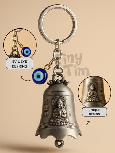 Image of Tiny Tim Guardian Bell with Evil Eye Charm - Protective Motorcycle & Car Accessory - Tibetan-Inspired Design - Wards Off Negative Energy - Ideal Gift for Bikers & Travelers