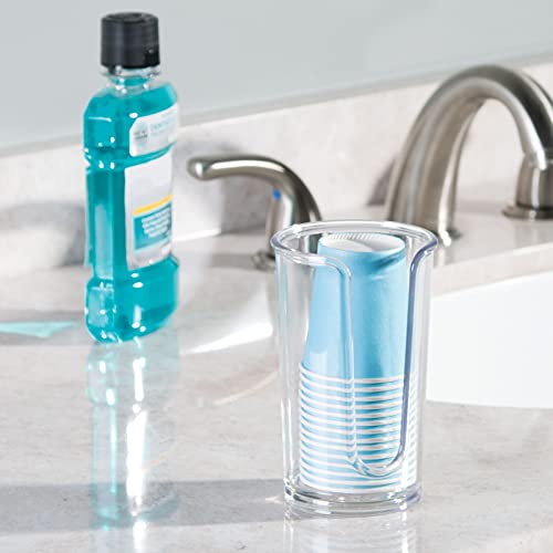 Mdesign Small Plastic Paper Cup Dispenser - Compact Storage Holder For Mouthwash Cups On Bathroom Vanity Countertops, 3 Oz. Rinsing Cups Included - Lumiere Collection - Clear #TOP5