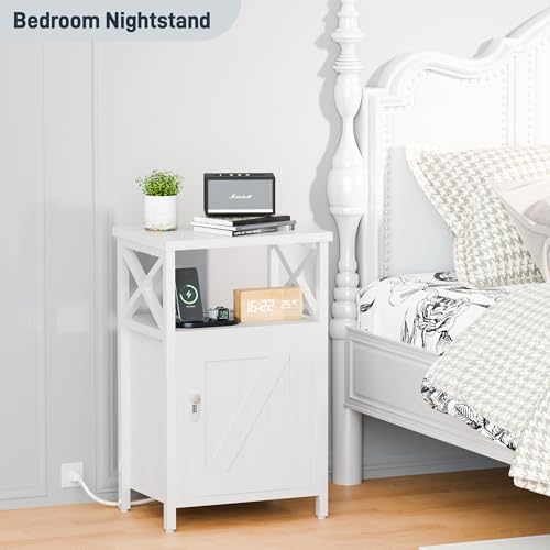 runjuly Wooden Nightstand with Lock, Bed Side Table with Drawers, Bedside Table with Charging Station, 3 USB & 2 Outlets, Night Stand with Storage, End Tables for Bedroom, Dorm, White by runjuly - Used condition - US$39.30