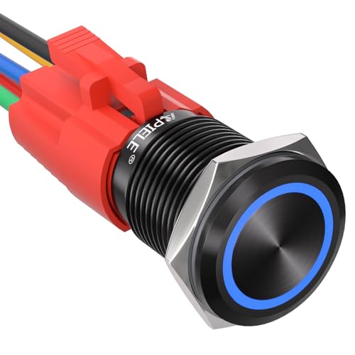 APIELE 16mm Latching Push Button Switch 12V DC On Off Black Shell…
