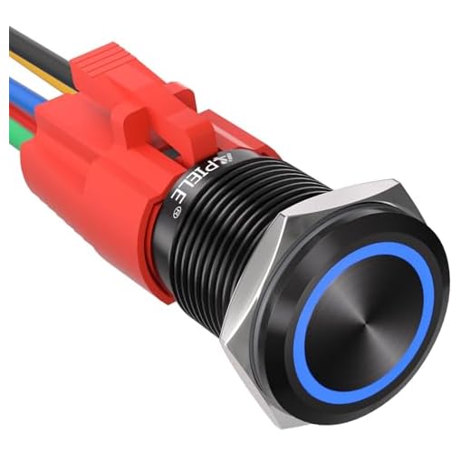 APIELE 16mm Latching Push Button Switch 12V DC On Off Black Shell with LED Angel Eye Head for 0.63" Mounting Hole with Wire Socket Plug Self-Locking (Blue/Black Shell)