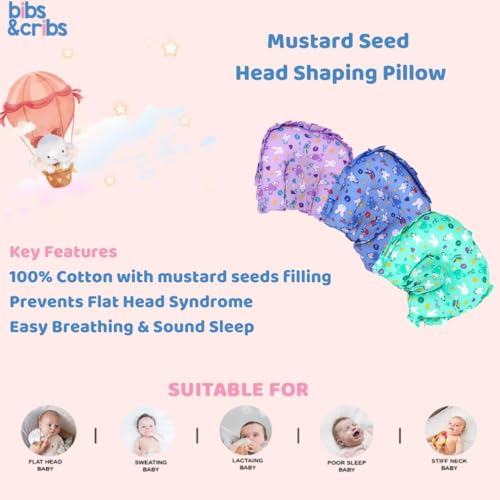 Image of Bibs&Cribs Mustard Seed Baby Pillow for Newborn Babies 100% Cotton Cover Soft Breathable Infant Pillow Lightweight Baby Bedding Essential for 0 to 12 Months Boys & Girls