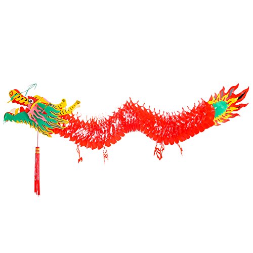Image of Bememo 4.92 Feet 3D Chinese New Year Dragon Decorations Hanging Paper Dragons Garland Lunar New Year Chinese Spring Festival Lantern Festival Decorations