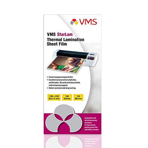Image of VMS Starlam Thermal Lamination Pouch Sheets 100mmx230mm 125 Micron 100 Laminating Sheets for Aadhar Card Size Pack of 1