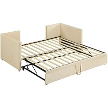 CITYLIGHT Beige Extendable Daybed Frame Twin to King Design, Velvet Twin Daybed with Pop up Trundle, Upholstered Sofa Bed Daybed with Wood Slat Support for Bedroom, Living Room
