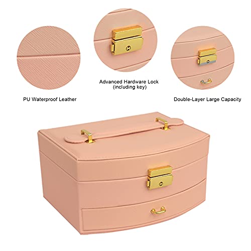 U-D Jewelry Organizer Boxes For Women 2 Layers Flocking Display Storage Case With Detachable Tray And Drawer (Pink) #TOP4