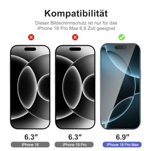 NEW'C für iPhone 18 Pro Max für Panzerglas Schutzfolie mit Montagehilfe – Ansicht 2