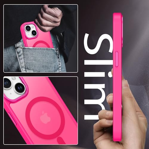 Image of YINLAI for iPhone 15 Case 6.1-inch,Magnetic Compatible with MagSafe, Slim Matte Anti-Fingerprint, Shockproof Full Body Military Grade Protection for iPhone 15 Cover, Hot Pink